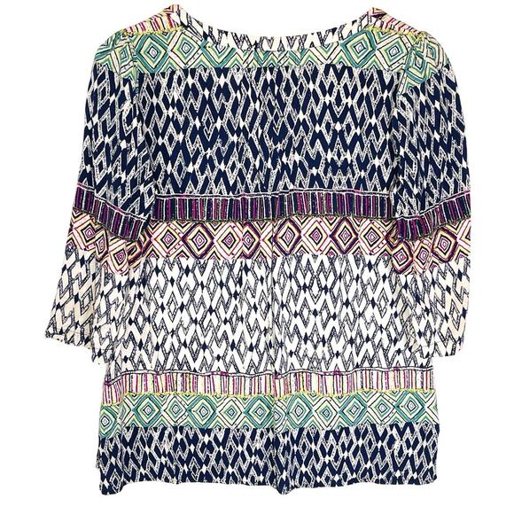 ANTHROPOLOGIE Plenty By Tracy Reese 3/4 Sleeve Colorful Geo Print Top - Picture 4 of 4